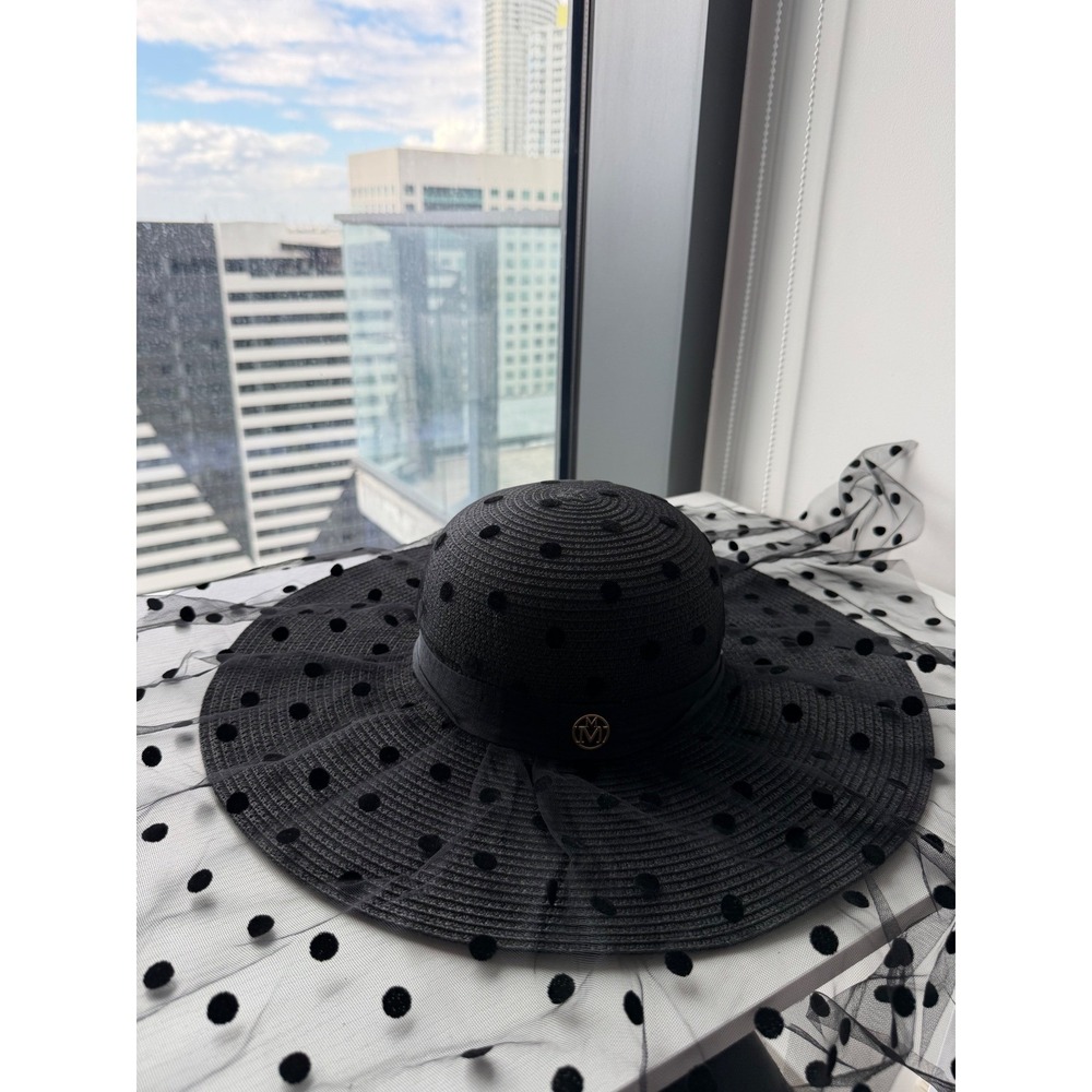 Beloved Millinery Black Polka Dot Veil Wide Brim Hat Couture Occasion